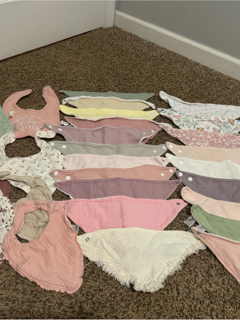 Baby Girl Bandana Bib Set - Pink, Cream, Green, Mauve, Yellow